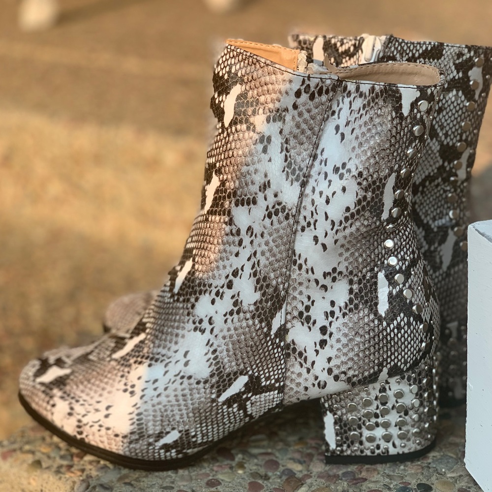 Snakeskin Studded Boots